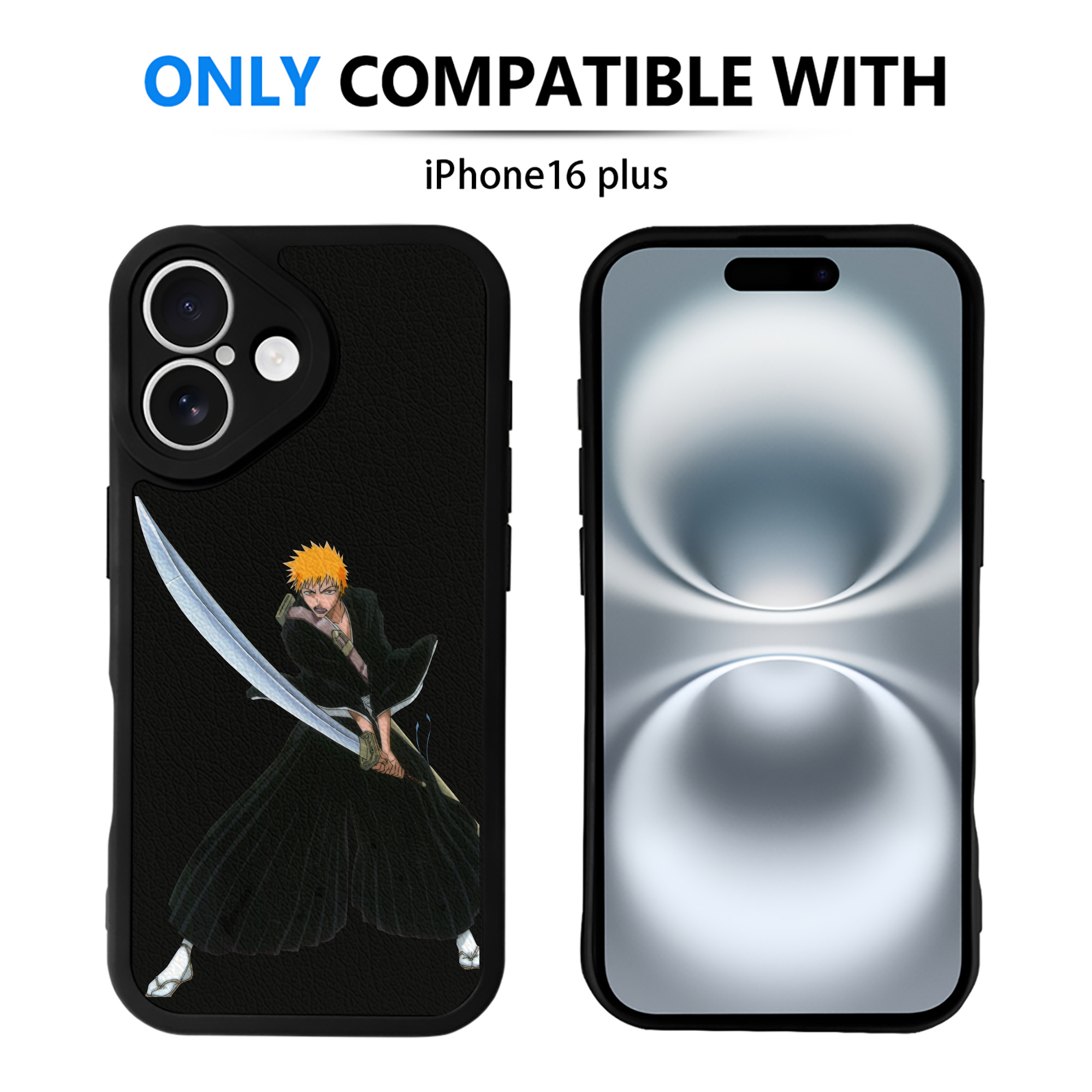 （画像用） ブリーチ 黒崎一護（くろさき いちご）BLEACH Kurosaki Ichigo 【iPhone 16シリーズ対応】シリコンスマホケース（レザー調） 材質：シリコン